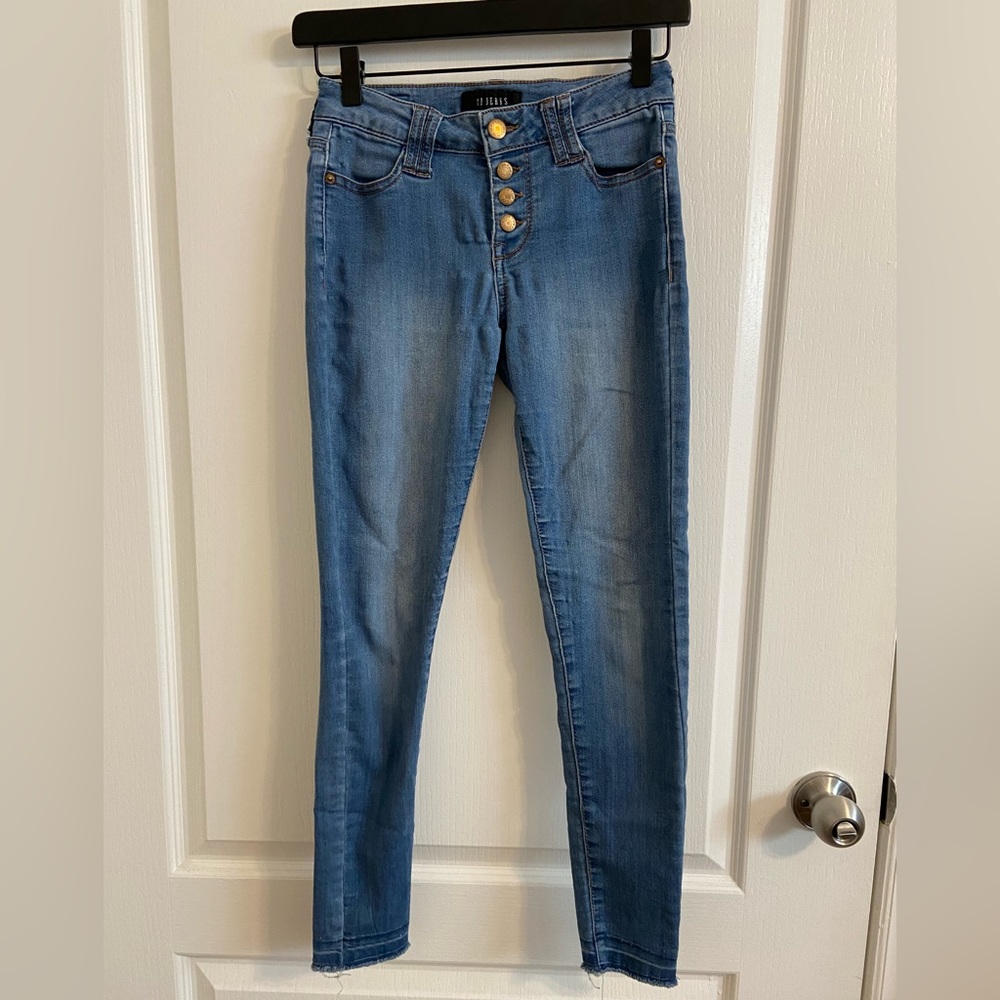Light Wash Button Fly Skinny Jeans